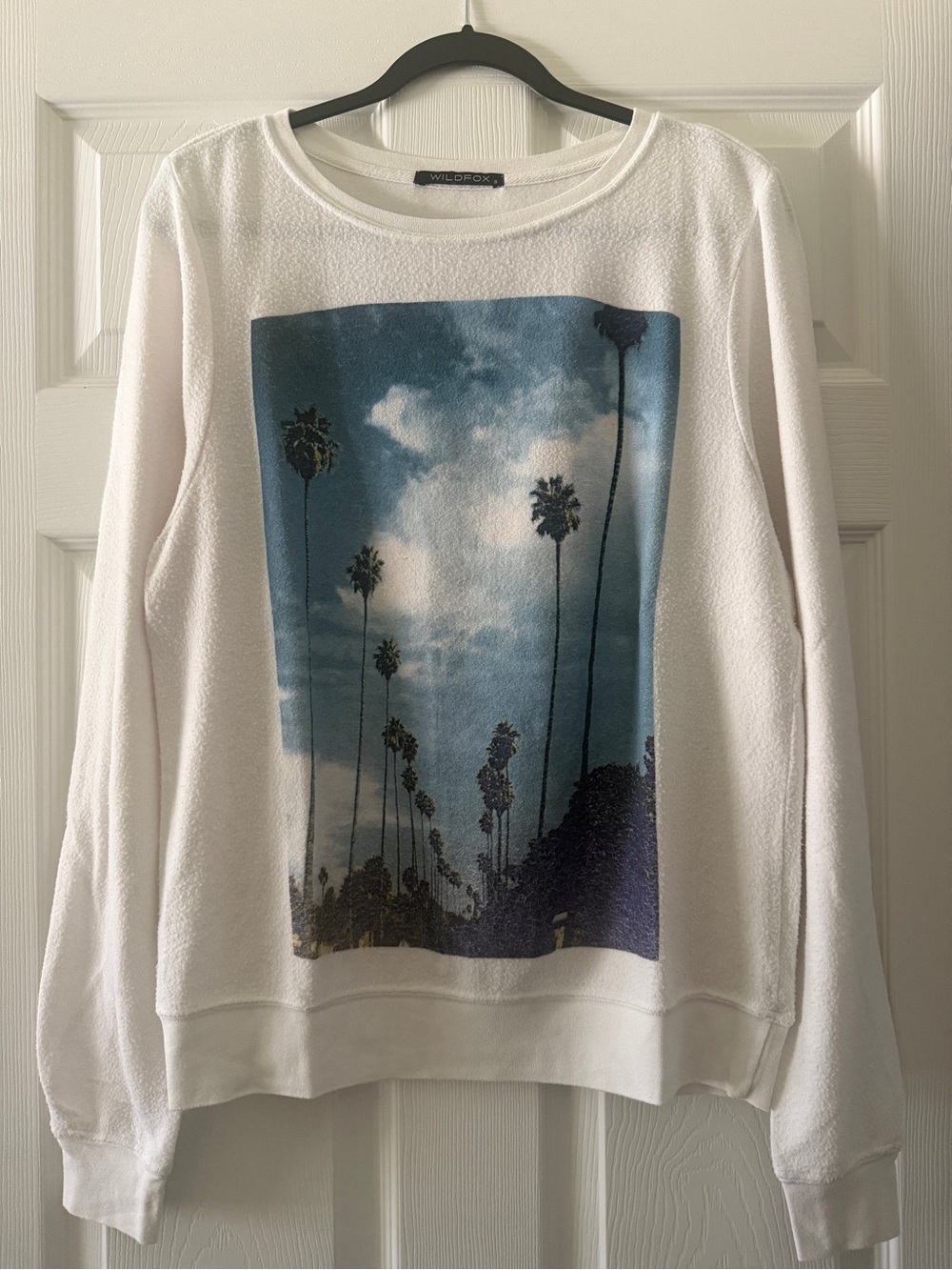 Wildfox White L.A. Palm Tree Graphic Baggy Beach Jumper Sweatshirt